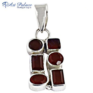 โบราณน่ารักสไตล์ขายส่งนิลสีแดงรูปไข่ตัดพลอย Faceted 925 เครื่องประดับเงินจี้ของขวัญผู้หญิง - Product Image 1