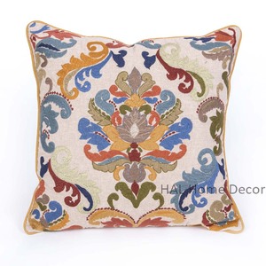 Floral Embroidered Designer <b>Cushion</b> Cover <b>Indian</b> Decorative Pillow Cover Square Custom Pillow Case - Product Image 1