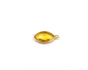 Citrine Quartz Gemstone Marquise Forme Lunette Set 9x15mm Plaqué Or 18k avec Connecteur Simple Bail pour Composant de Fabrication de Collier - Product Image 1