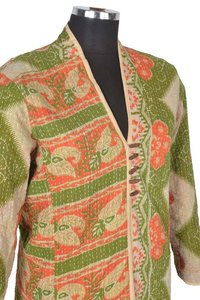Ethnic Boho Banjara Traditional Style Printed Katha High Fashion Women's Genuine Leather Reversible Eco-Friendly Triple <b>Jacket</b> - Product Image 2