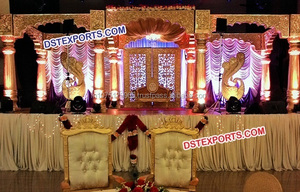 Mandap de Boda de Tres Pilares, Mandap de Boda con Pilares Dorados, Mandap Tallado en Fibra con Detalles Dorados, Juego de Mandap Tallado, Venta de Mandap en Nueva York - Product Image 5