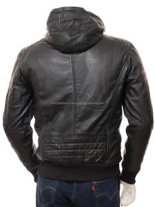 Veste en cuir véritable unisexe pour homme, noire, décontractée, pour l'extérieur, avec capuche, veste bomber, hiver, fourrure de mouton, design respirant - Product Image 3