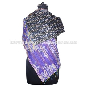 Kantha Work Silk Handmade Vintage Style Scarf Trendy Design for Girls SC1203 Scarf Vintage Kantha Hand Stitched Cotton Allover - Product Image 2