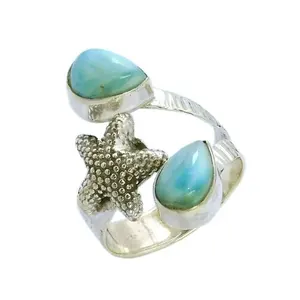 Fabulous larimar finger ring 925 sterling silver jewelry wholesale price rings handmade silver rings suppliers For Woman