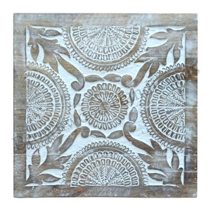 ไม้มะม่วงงานแกะสลักด้วยมือศิลปะผนังโบราณแผ่นไม้สีขาวไหม้สำหรับตกแต่งห้องและสำนักงาน - Product Image 1