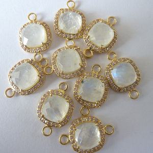 Colgante hecho a mano de Plata de Ley 925 sólida piedra lunar arcoíris AAA pavé diamante CZ ajuste accesorios de joyería de oro bolsa de componentes - Product Image 1