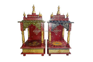 Templo pintado de madera moderno multicolor hecho a mano más tradicional Pooja Mandir Altar de madera Mandap montado en la pared para adoración - Product Image 2
