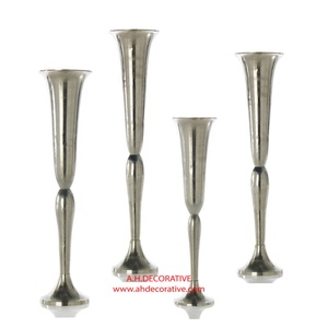 การออกแบบที่หรูหราอลูมิเนียมโลหะแจกันดอกไม้ผู้ผลิตขายส่งตกแต่งแจกันชั้นสูงสีเงินสําหรับขาย - Product Image 4