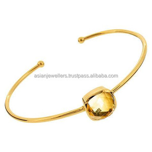 925เงินสเตอร์ลิงซิทรินควอตซ์พลอยสร้อยข้อมือทอง Vermeil - Product Image 1