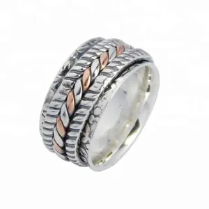 92.5 Sterling Fine Silver Two-Tone <b>Spinner</b> <b>Ring</b> Eternity Vermeil Jewelry with Bezel Setting Gift <b>for</b> Men <b>Women</b> <b>for</b> Parties - Product Image 1