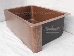 Copper <b>Bath</b> Collection's Hammered Antique Apron Front Kitchen Sink Square Shape Single Bowl with Faucet 1-Hole Installation - Product Image 4