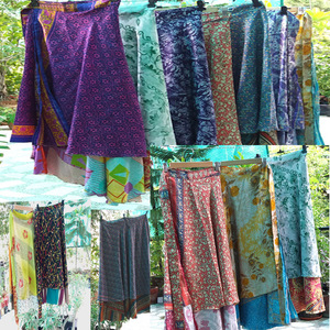 กระโปรงผ้าไหมอินเดียแบบพัน 2 ชั้นสำหรับผู้หญิง - Product Image 5