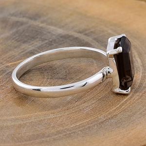 925พลอยควอทซ์สโมคกี้ทรงสี่เหลี่ยมผืนผ้าแหวนเงินสเตอร์ลิงเครื่องประดับทำมือ - Product Image 2