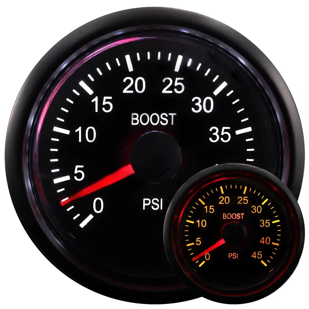 52 mm white and amber LED display electrical 45 PSI turbo boost gauge