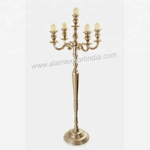 Candelabros chapados en oro de aluminio alto Cristal original de alta calidad Hermosa decoración de centro de mesa de boda Muy larga vida - Product Image 6