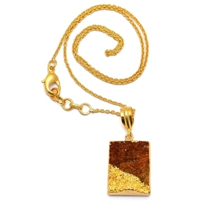 Collier pendentif Druzy rectangle en argent sterling 925 avec or vermeil pour fête de mariage et cadeau de fiançailles d'anniversaire - Product Image 2