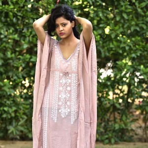 Caftan décontracté pour adultes Beach Cover-Up Plus Size Bikini Brodé Détail Manches courtes Taille naturelle Été-Convient - Product Image 1