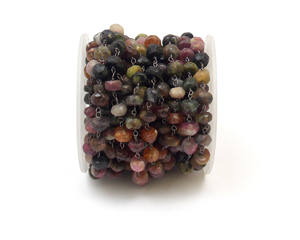 Hermoso negro rodio facetado Rondelle forma turmalina piedra preciosa con cuentas Rosario cadena hecha a mano alambre envuelto joyería hallazgos - Product Image 4