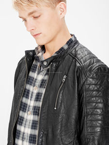 Veste de motard en cuir pur pour hommes - Product Image 3