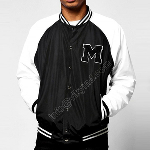 Veste bomber raglan noire sur mesure avec badge appliqué, veste universitaire, faible MOQ - Product Image 4