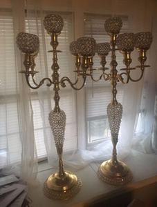 New Best Wholesale Price New Arrival Metal Aluminum Crystal <b>Candelabra</b> 5 Candle With Flower Bowl Tall Candle Holder for Wedding - Product Image 4