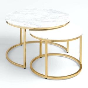 Table basse ronde en marbre et métal, décoration d'intérieur, lot de 2 - Product Image 1