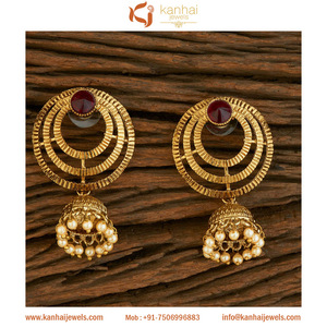 Pendiente de Jhumki con forma redonda, calidad de exportación en línea, Indo, Occidental, chapado en khndi, 8714 - Product Image 2