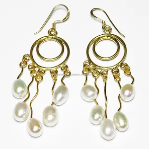 Jhumka复古耳环，镀金时尚珠宝耳环时尚廉价印度银饰手工女士珍珠; 27243