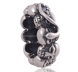 Meilleure vente 925 argent sterling uni oxydé Maori crâne bague mode femmes hommes bijoux - Product Image 4