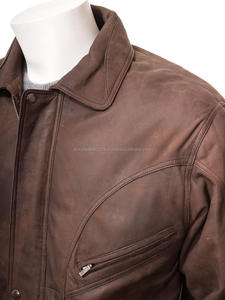 Chaqueta de bombardero de moda de invierno para hombre de talla grande de cuero de vaca genuino de piel de oveja con cierre de cremallera de cuero genuino transpirable para hombre - Product Image 4