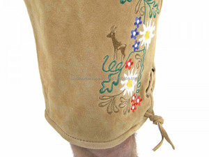 Customize OEM Bavarian Lederhosen <b>Short</b> Trachten Oktoberfest Loden Suede Women Unisex Real Genuine Leather Embossing - Product Image 4