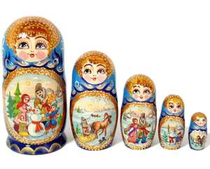 Juego de muñecas rusas Matryoshka Babushka de madera de 5 piezas de estilo navideño a la venta, modelo de juguete anidado Babushka para niños - Product Image 1