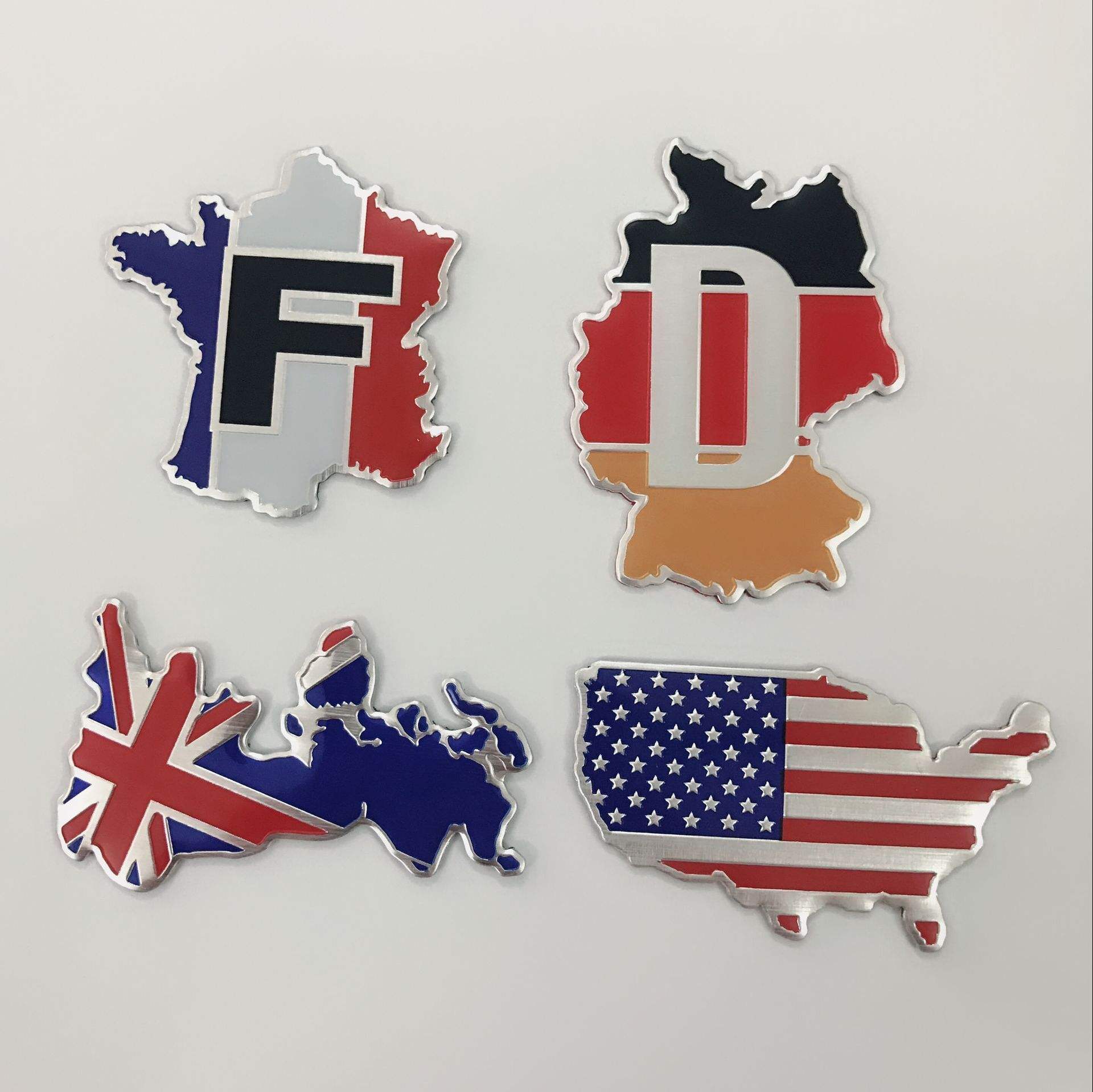 Autocollant personnalisé pour voiture Métal Alliage d'aluminium US Allemagne UK <span class=keywords><strong>France</strong></span> Carte Drapeau Emblème de carrosserie - Product Image 6
