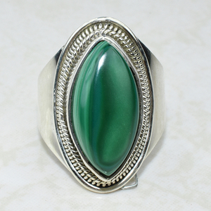 Natural de la forma de marquesa de verde malaquita 925 anillos de plata esterlina 925 joyería de plata esterlina al por mayor 925 joyas de plata - Product Image 2