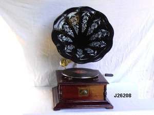 Gramófono con Base de madera cuadrada y cuerno de latón pintado en blanco y negro, decoración para el hogar, gramófono - Product Image 5