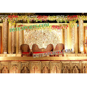 Último telón de fondo de escenario de talla de oro de boda asiática portátil para eventos - Product Image 1