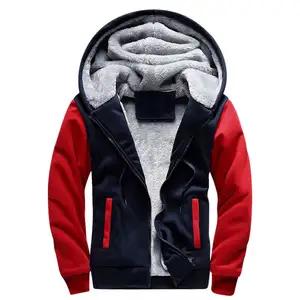 Hommes nouveau hiver chaud polaire à capuche fermeture éclair pull veste fourrure doublé manteau à capuche