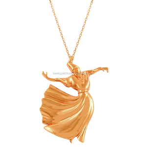Chapado en oro rosa de plata 925 Darvish Sufi encanto colgante étnicas Semazen islámica collar de diseñador figura collares - Product Image 1