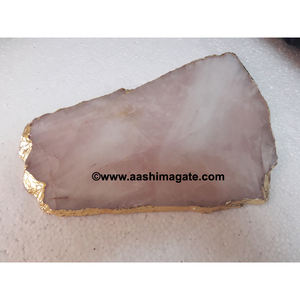 Stylish Feng Shui <b>Mascot</b> Set Rose Quartz Golden Edge Platters Agate Coaster Figurine for Christmas Made of Gemstone - Product Image 3