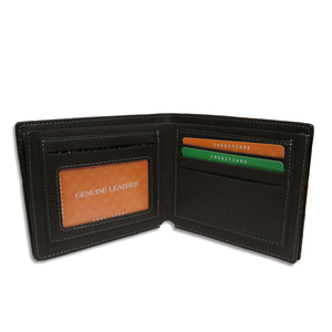 กระเป๋าสตางค์หนังผู้ชายสีดำเขียวลายดีไซเนอร์ แต่งด้าย ปิดแบบเปิด พร้อมคุณสมบัติป้องกัน RFID ความยาวสั้น ซับในโพลีเอสเตอร์ - Product Image 1