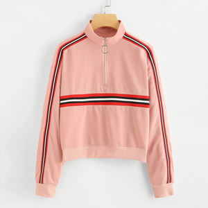 เสื้อครอปแบบสวมศีรษะสำหรับสตรี,ชุดแฟชั่นคอกลมแขนยาวสีพื้น - Product Image 6