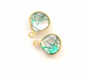 พลอยทับทิมสีเขียวเครื่องประดับทองเหลืองรูปหัวใจ24K ชุบทองตัวเชื่อมต่อแบบสองด้านทำด้วยมือ - Product Image 2