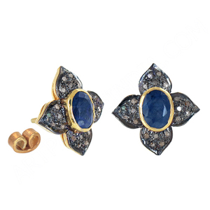 Pendientes colgantes de corte ovalado de plata de ley con piedras preciosas de zafiro azul teñido Pendientes ovalados de piedras preciosas azules hechos a mano para proveedores mayoristas - Product Image 1