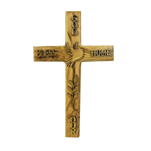 Croix catholique en bois d'olivier avec dieu bénisse notre maison/croix en bois - Product Image 1