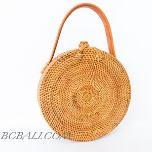 Fob Prix En Gros Fourre-Tout Paille Rotin Cercle Rond Embrayage Sac Tissé À La Main En Cuir Naturel Fait Main Poignée Bali Design - Product Image 4
