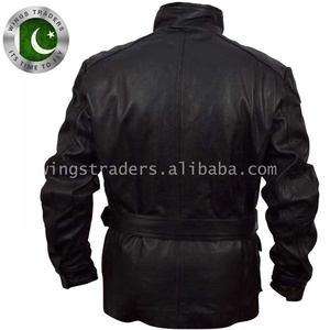 Black <b>Leather</b> <b>Jacket</b> with <b>Box</b> Pockets for Men Made in Pakistan Sialkot - Product Image 5