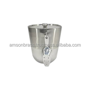 Refroidisseur en métal avec poignée de forme ronde Refroidisseur à vin en métal poli brillant pour l'extérieur Refroidisseur à vin de luxe fait à la main Seau à glace - Product Image 2