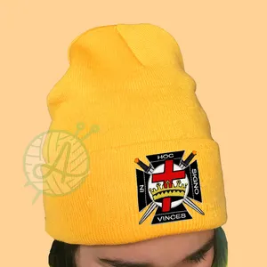 Gorro de invierno de punto de algodón y lana 100% para adultos, diseños a cuadros con letras Argyle bordadas personalizables para uso comercial deportivo - Product Image 1