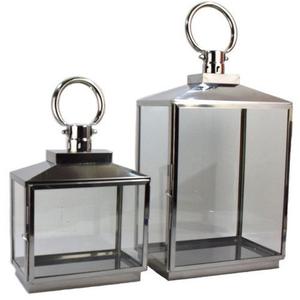 Ensemble de deux lanternes en acier inoxydable et verre, nouveau, - Product Image 1