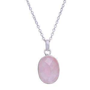 Collar ovalado de Plata de Ley 925 con piedras preciosas de cuarzo rosa Briolette para mujer para bodas - Product Image 2